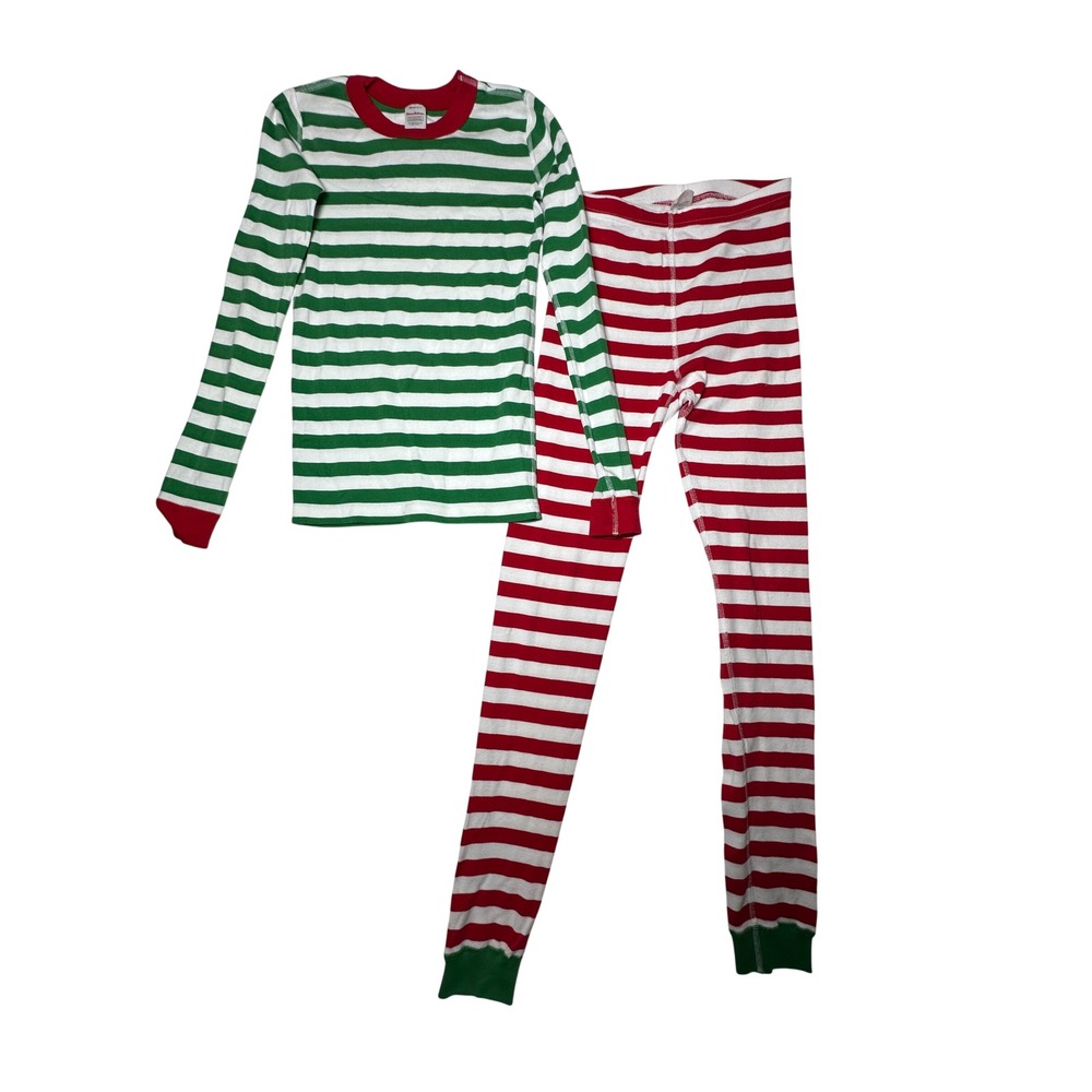 Hanna Andersson Christmas Long John Pajamas Size 160 14 Red Green Stripe